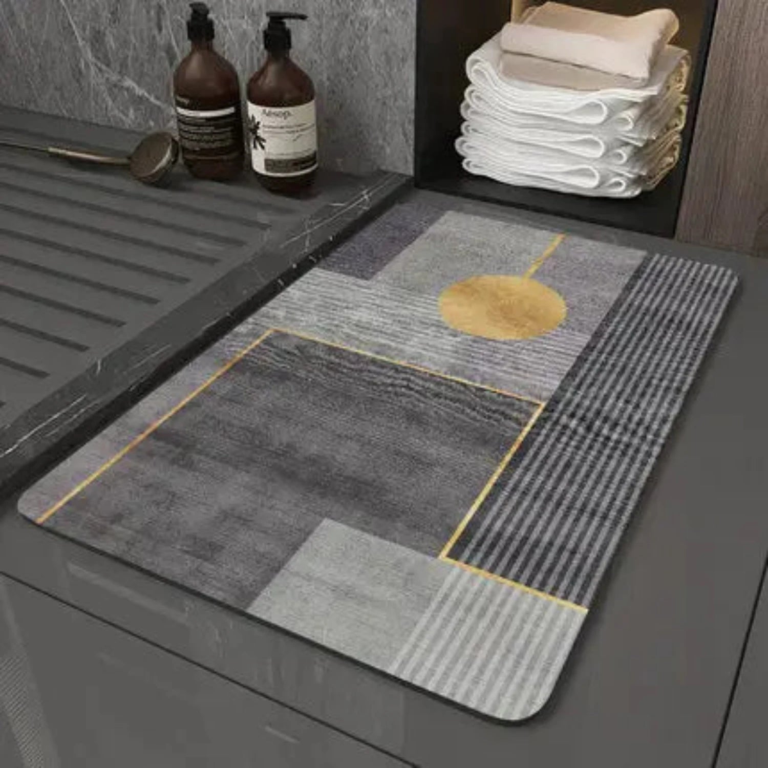 Zidello Anti-slip water-absorbent marble bath mat, quick-drying, non-slip, oil-resistant rug for bathroom and kitchen